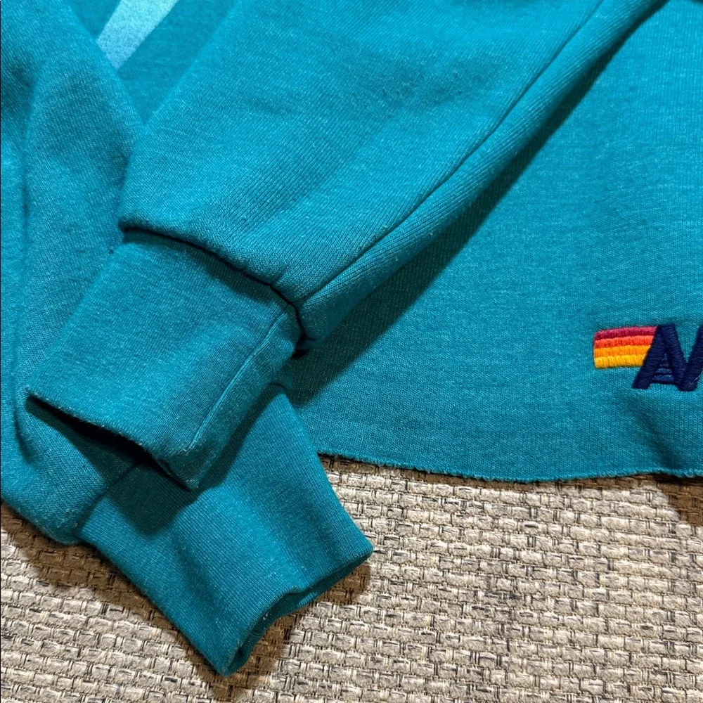 Aviator Nation Bolt Gradient Teal SET Cropped Pullover and Sweatpants Both Small - Picture 5 of 7
